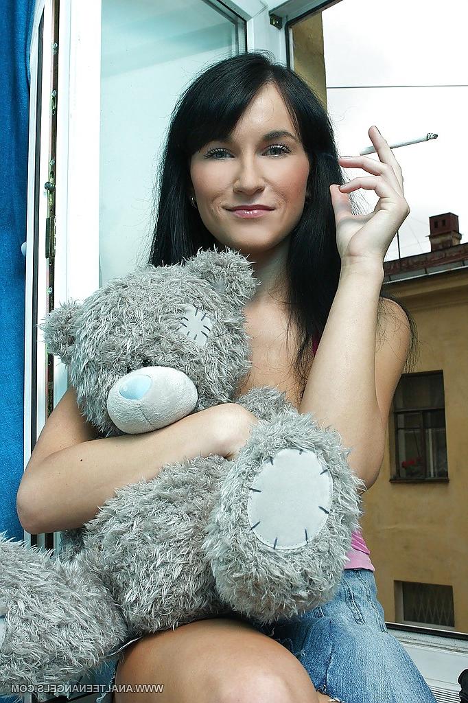 16P Young miniskirt babe with yummy tits drinking cum from a shot glass