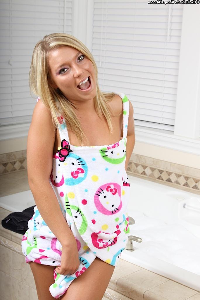 16P Amateur blonde teen named Ally Kay slowly takes off her clothes