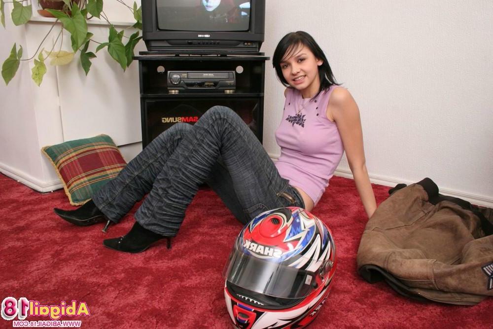 15P 18 year old Abigail stripping out of her jeans