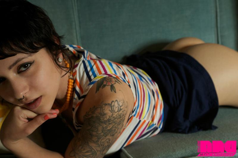 15P Brunette model Adora teases for you in her panties and socks