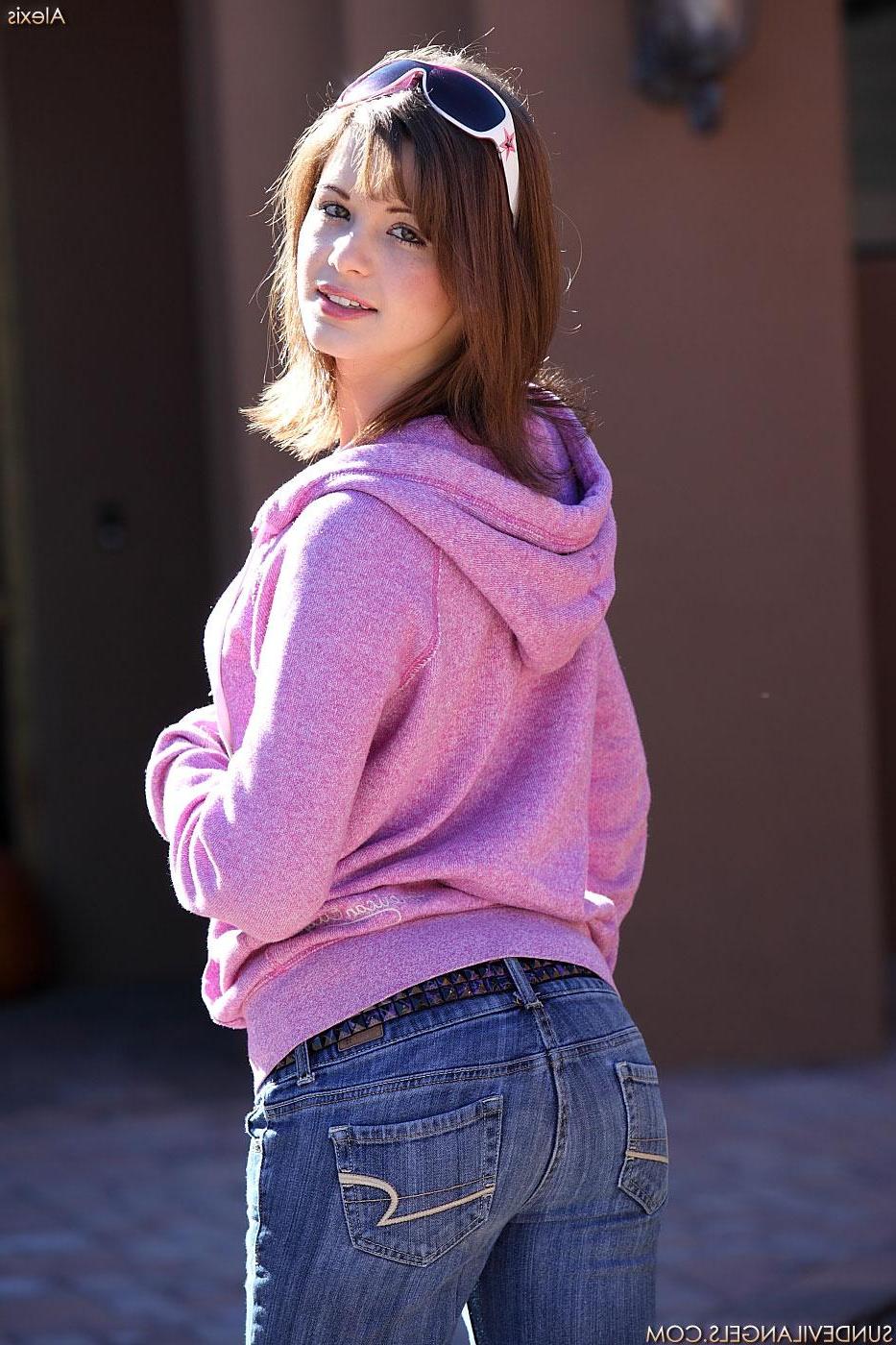 15P Fresh 18 Year Alexis getting stripping out of pink sweater and tight jeans