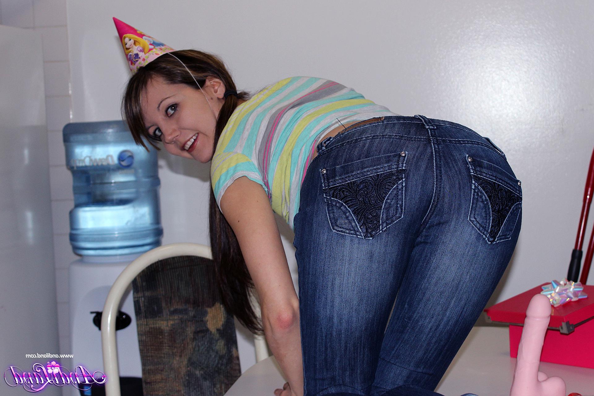 15P Brunette teen Andi Land celebrates her birthday with a dildo