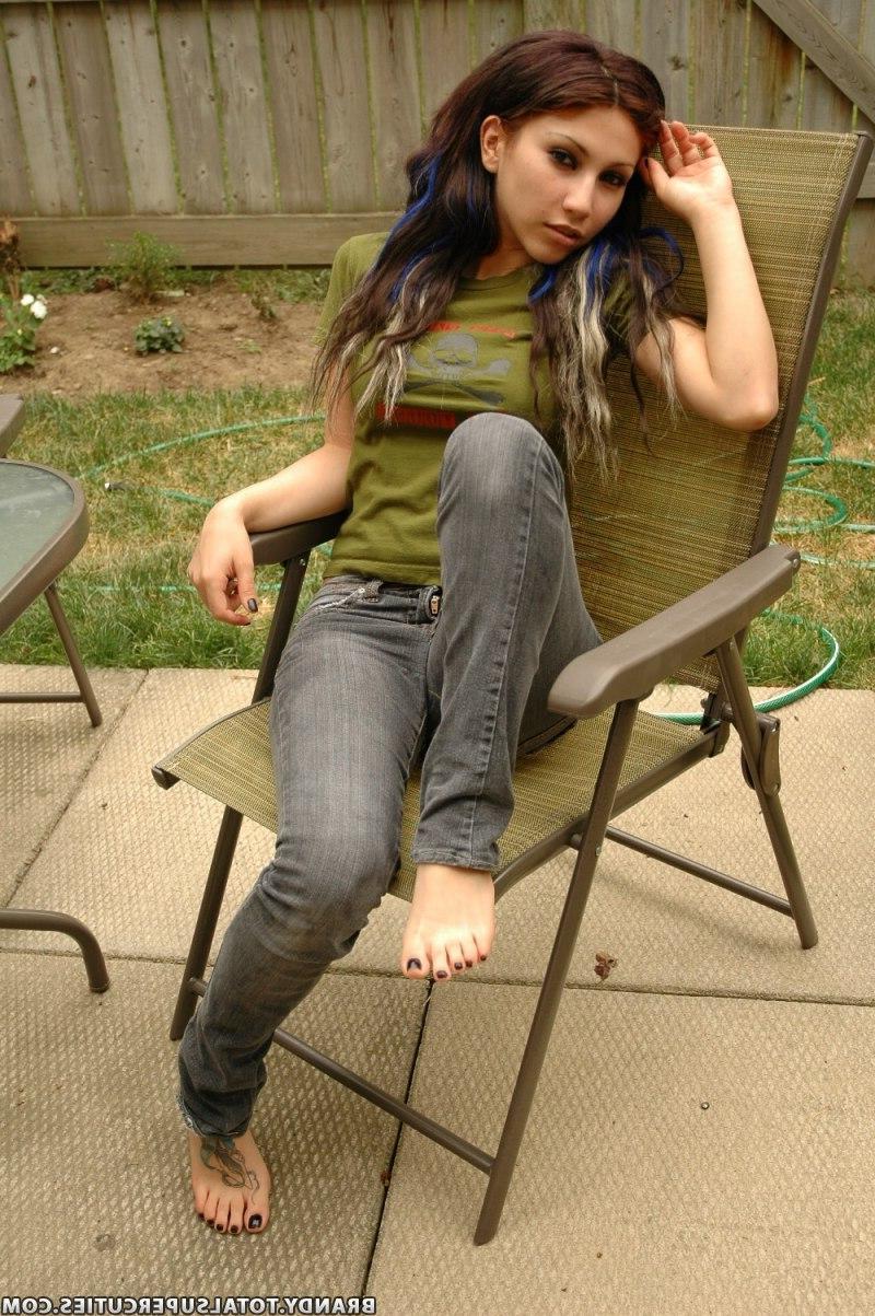 20P Pictures of Angel Button getting nude in the backyard