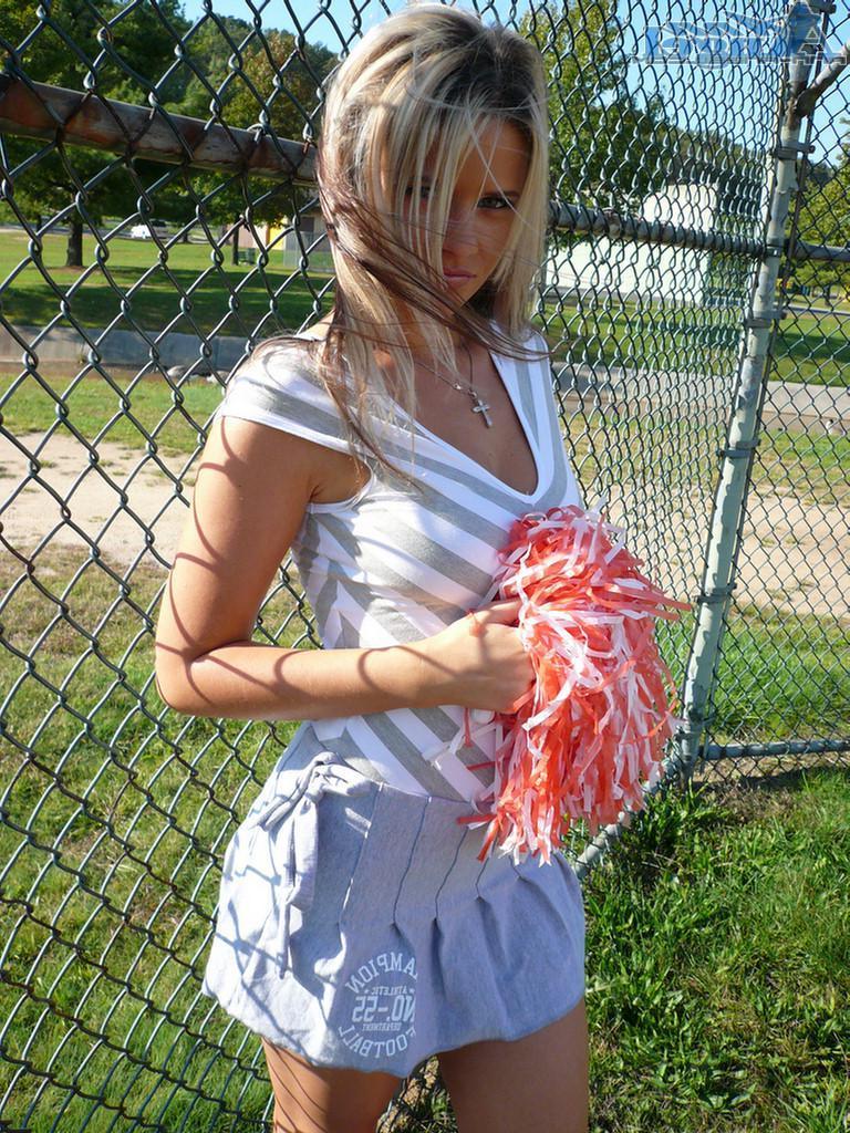 16P Blonde teen Ann Angel dresses as a sexy cheerleader