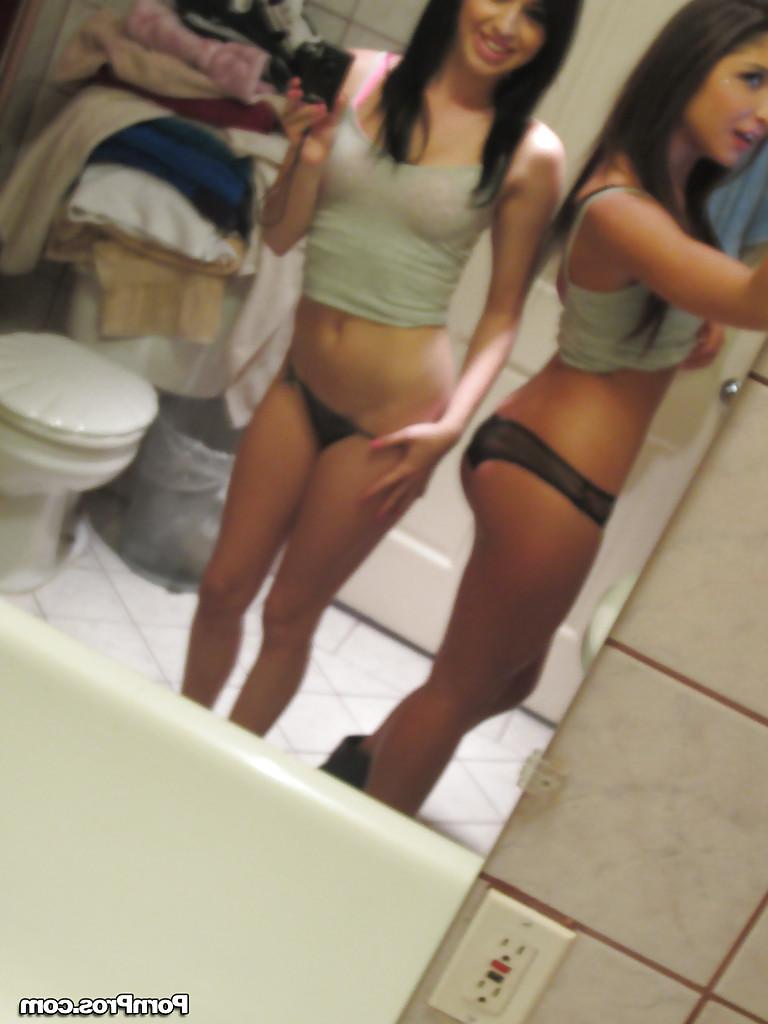 16P Lesbian beauties Giselle Leon and Megan Piper posing in a mirror