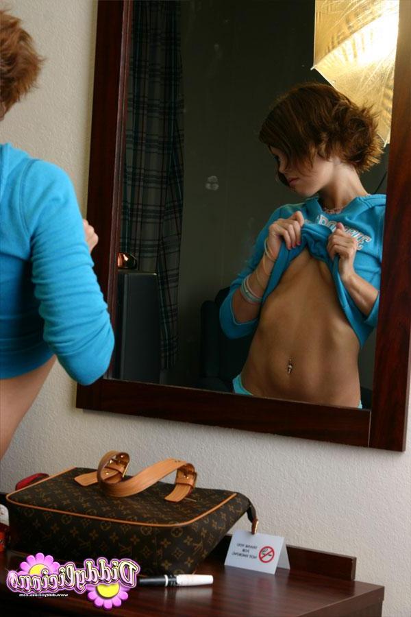 12P Pretty girl Diddylicious poses in front of the mirror in her panties