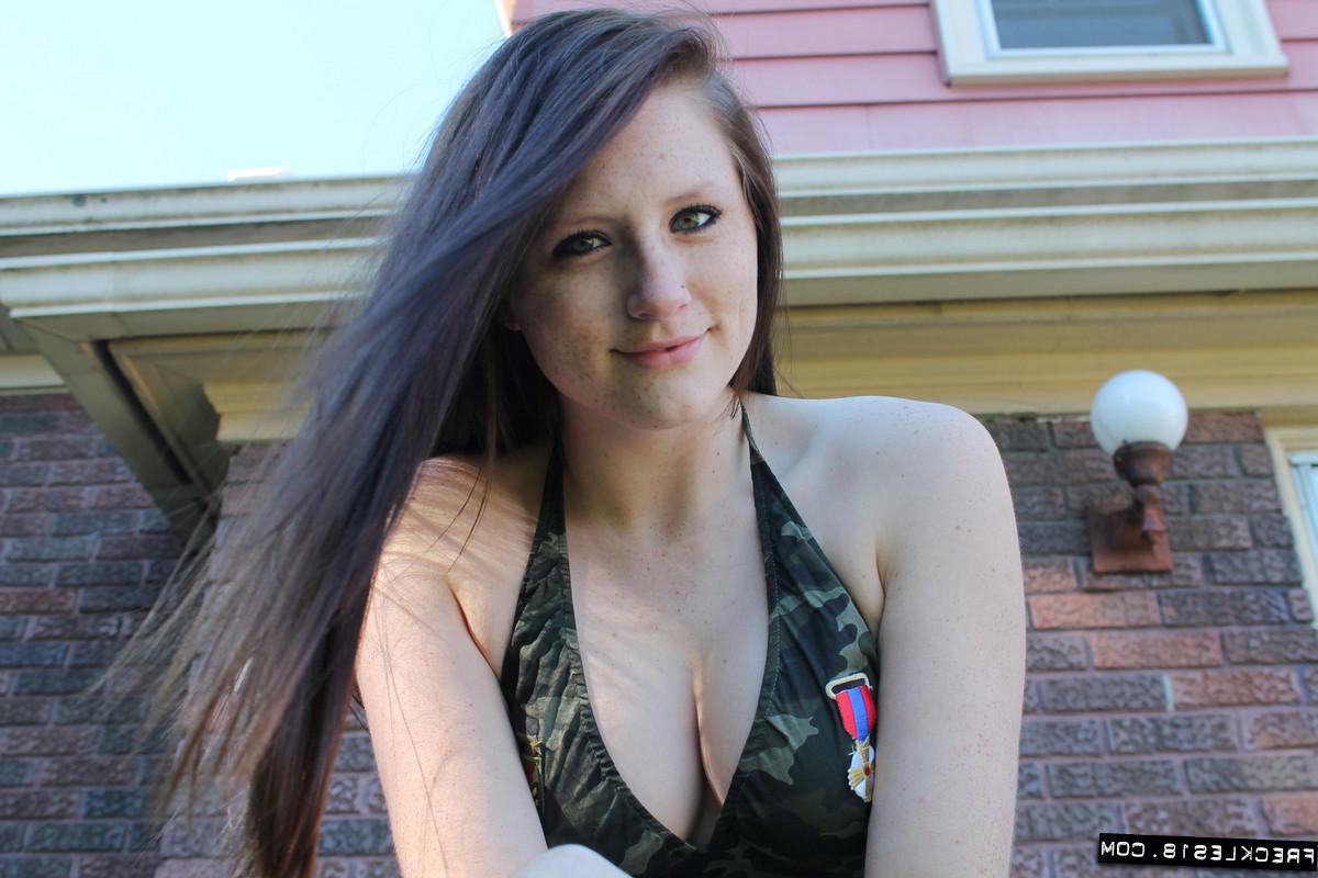 12P Brunette teen Freckles 18 dresses as a very sexy army girl
