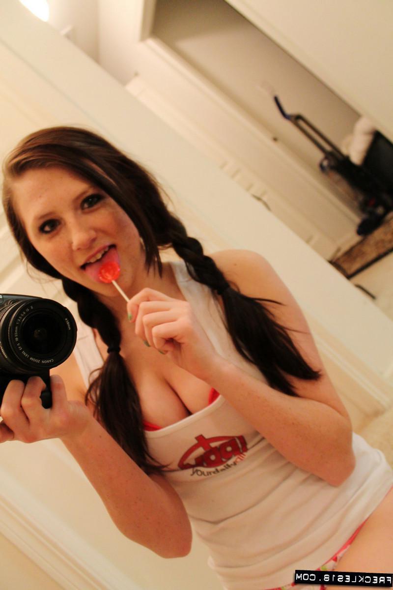 12P Bruentte babe Freckles 18 takes sexy pics of herself in the bathroom