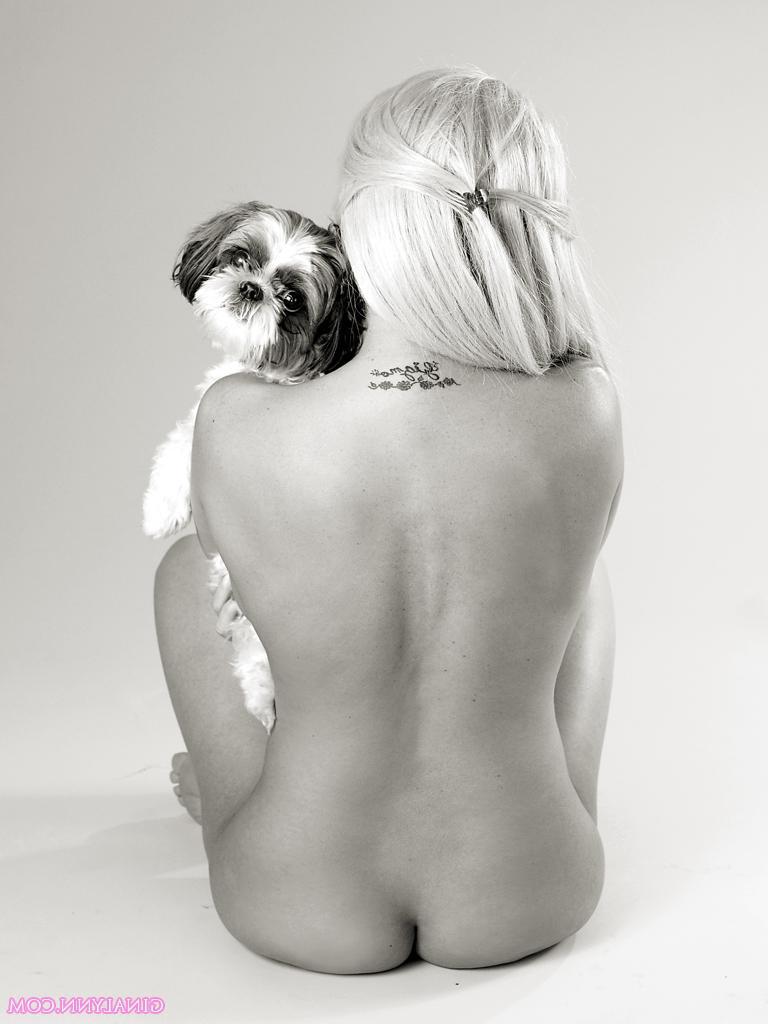 15P Pictures of shares her beauty in an artistic piece with a cute puppy dog