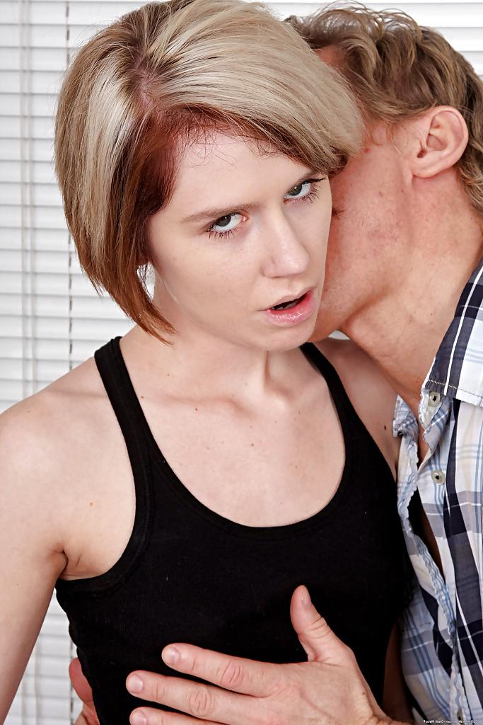 16P Short haired blonde first timer Kelly Klass receiving cunnilingus