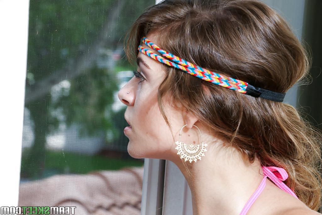 16P Blonde teen Kimmy Granger modelling solo in bright colored bikini