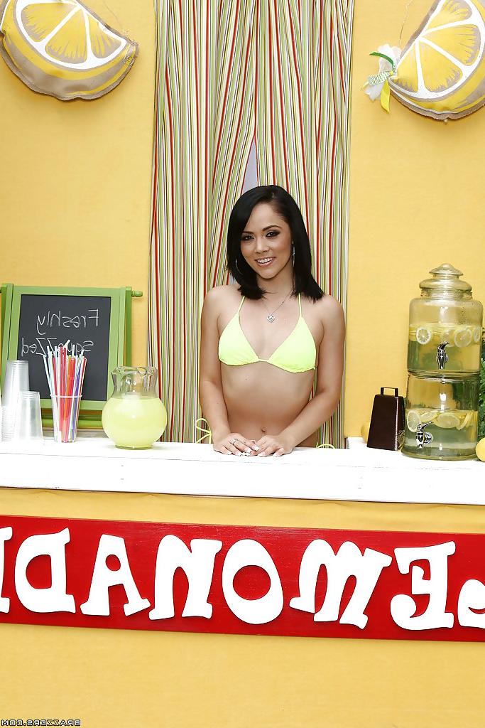 16P Latina solo model Kristina Rose doffing bikini at lemonade stand