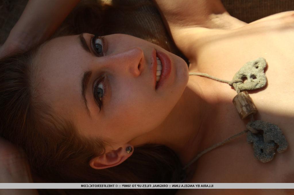 16P Beautiful brunette Illaria shows you her tight pussy in a secluded area
