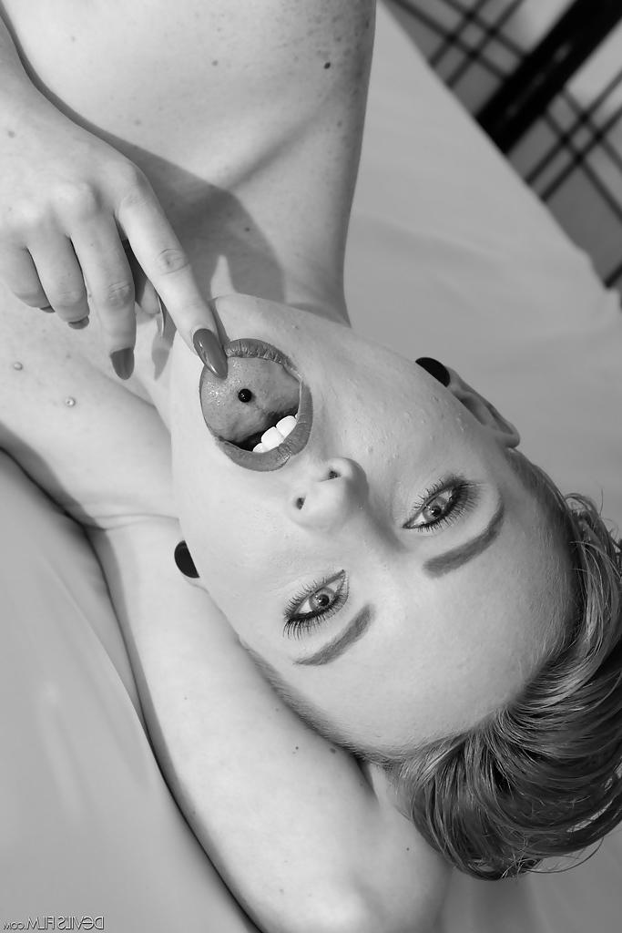 16P Old-fashioned babe with tiny tits Miley Mae playing with pussy