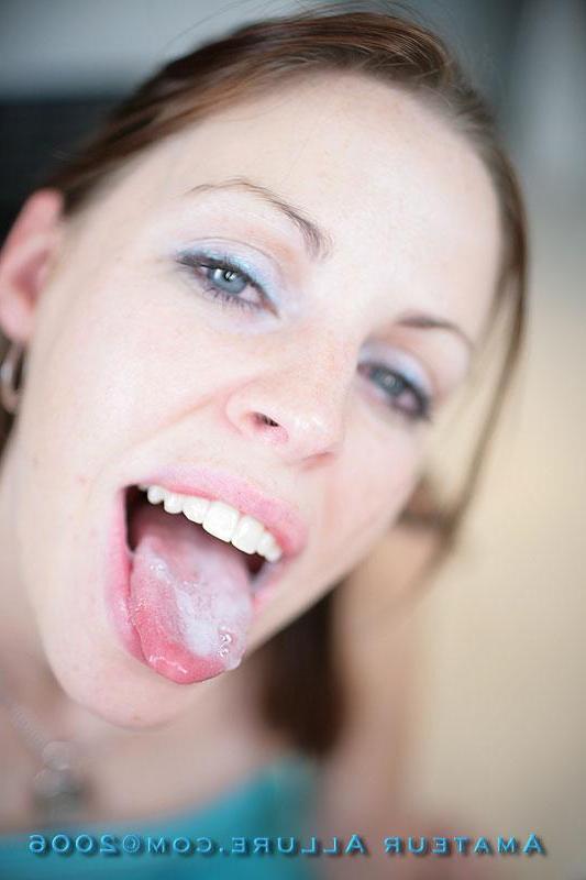 16P Brunette cocksucker Janet swallows jizz