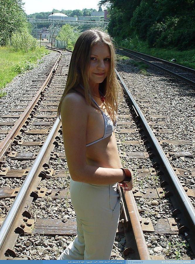 20P Pictures of teen Josie Model exposing herself on a train track