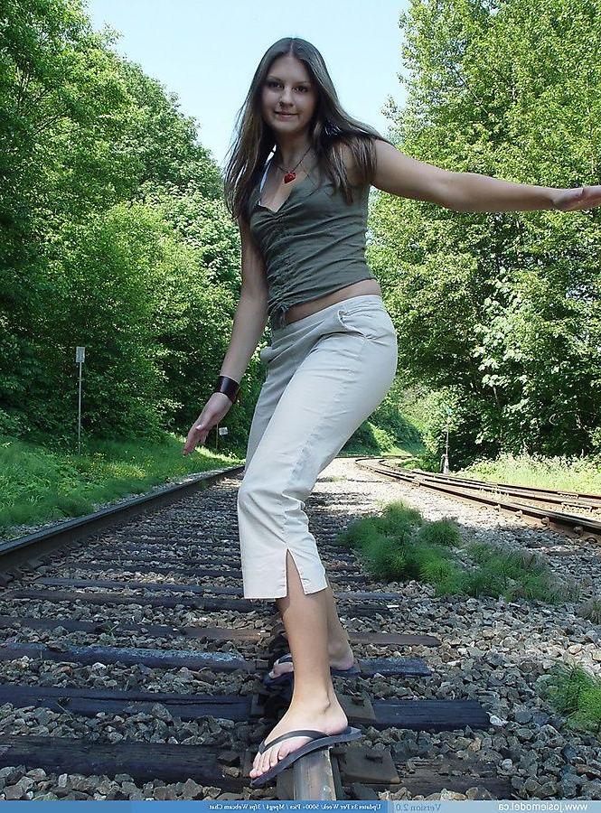 20P Pictures of teen Josie Model exposing herself on a train track