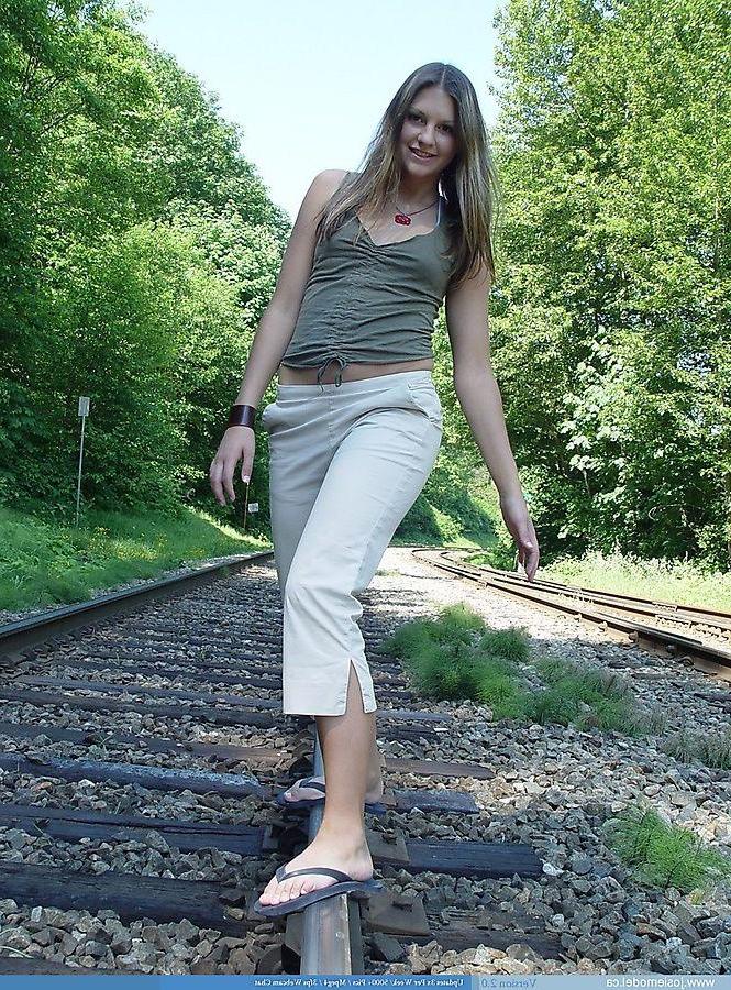 20P Pictures of teen Josie Model exposing herself on a train track