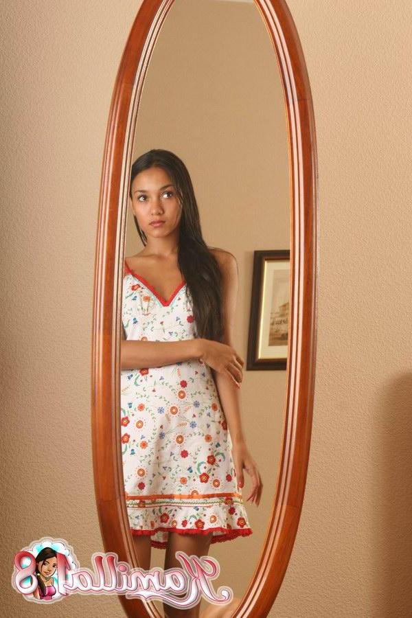 15P Tempting brunette teen model stripping