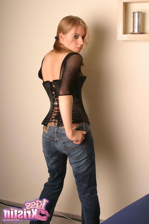 12P Blonde teen Kiss Kristin poses and teases in and out of her jeans