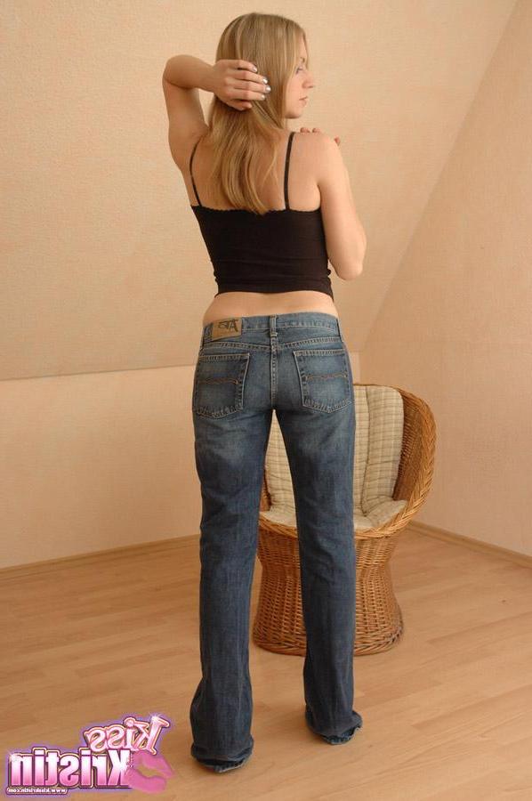 12P retty blonde Kiss Kristin strips and teases in her jeans