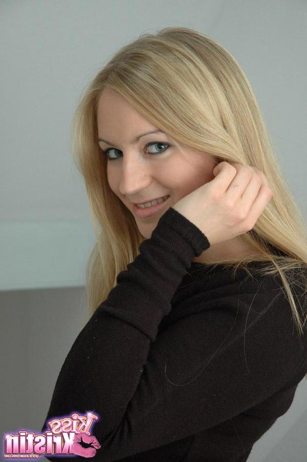 12P Stunning blonde teen Kiss Kristin shows off her little thong