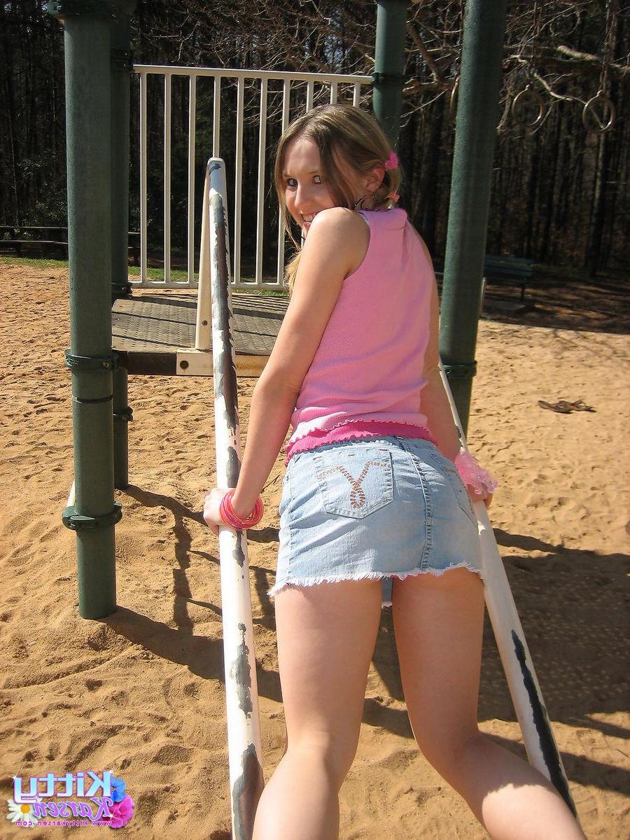 20P Pictures of teen star Kitty Karsen giving you some upskirt shots outside