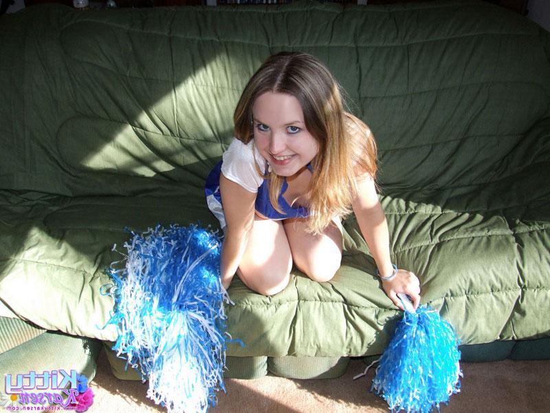 20P Pictures of teen cheerleader Kitty Karsen fingering her pussy