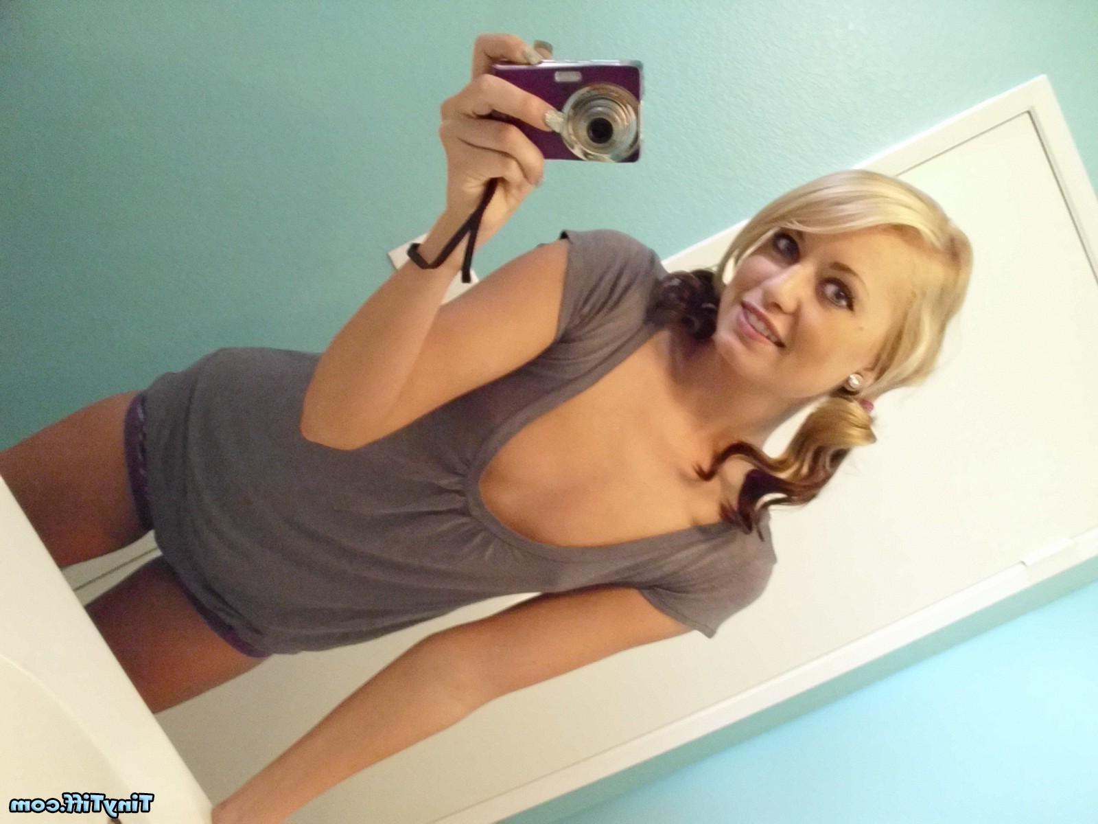 16P Blonde girl Tiff takes pictures of herself in the mirror
