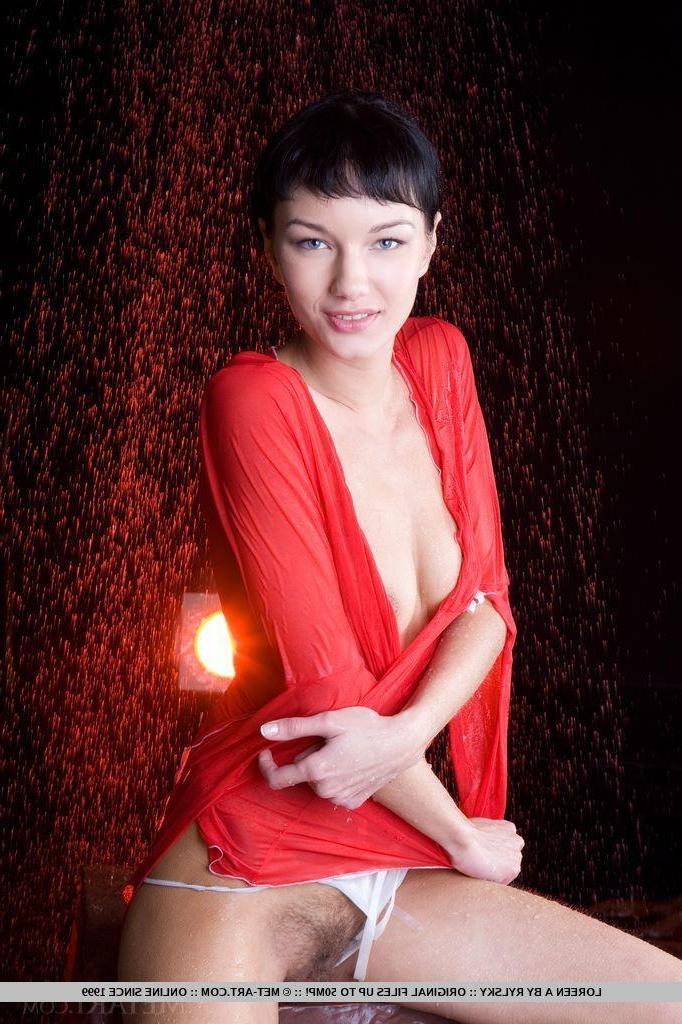 18P Loreen A slides down her white thong and gets her pussy all wet