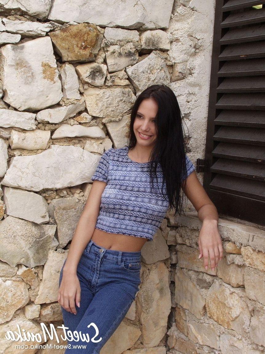 10P Brunette teen Sweet Monika strips out of her bikini