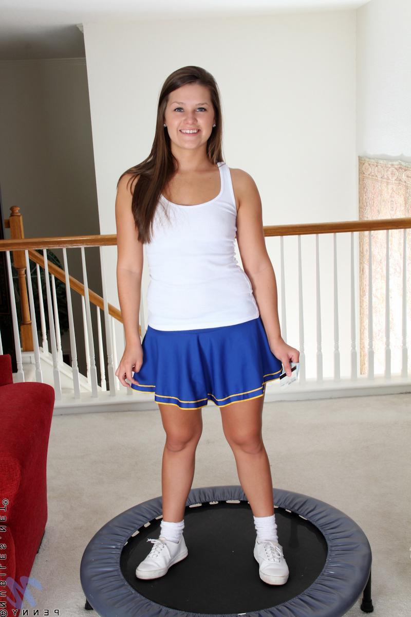 15P Nubile cheerleader Penny gets horny and masturbates after jumping on her trampoline