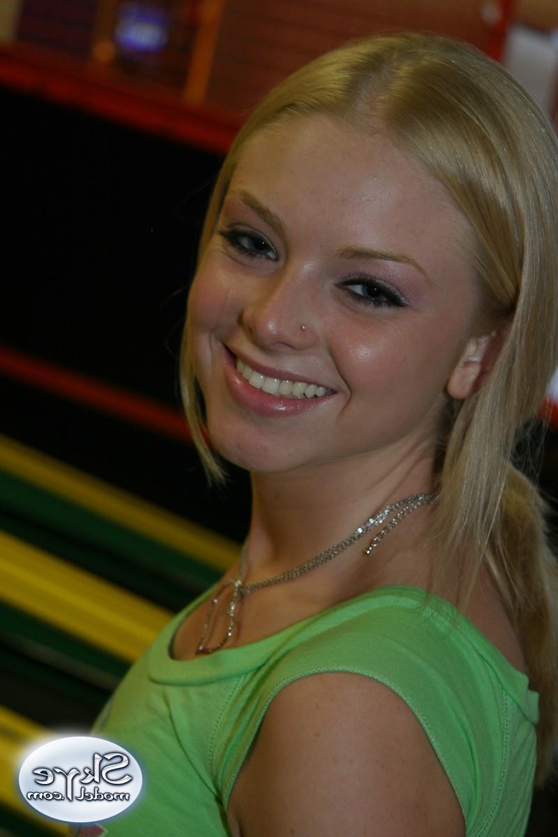 12P Petite blonde Skye Model is out having fun in a tight top and jeans