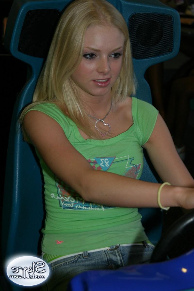 12P Petite blonde Skye Model is out having fun in a tight top and jeans