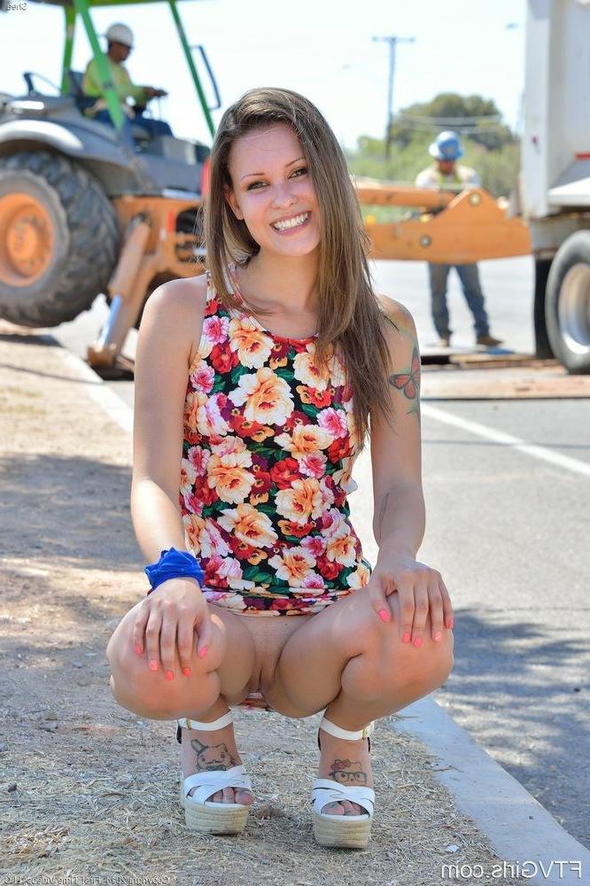 16P Shea exposes her pretty pussy for some lucky construction workers