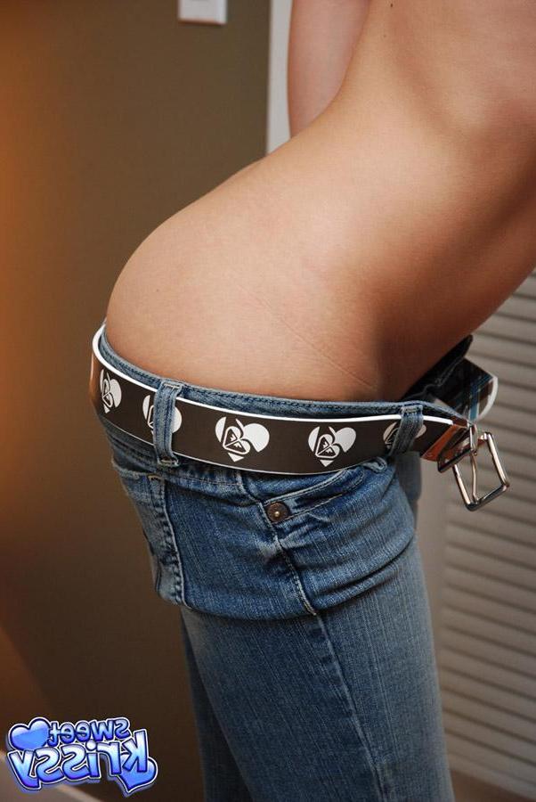20P Pictures of teen cutie Sweet Krissy stripping out of her jeans