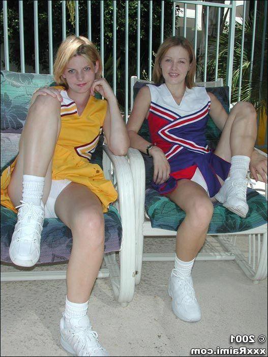 17P Pictures of two teen cheerleaders being naughty in the pool