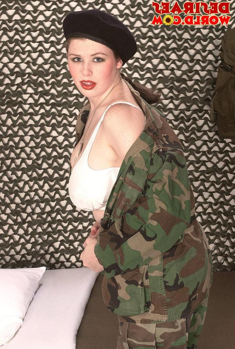 16P Busty soldier Desirae salutes with her massive jugs