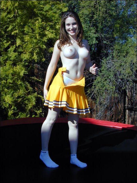 17P Pictures of two cheerleaders on a trampoline