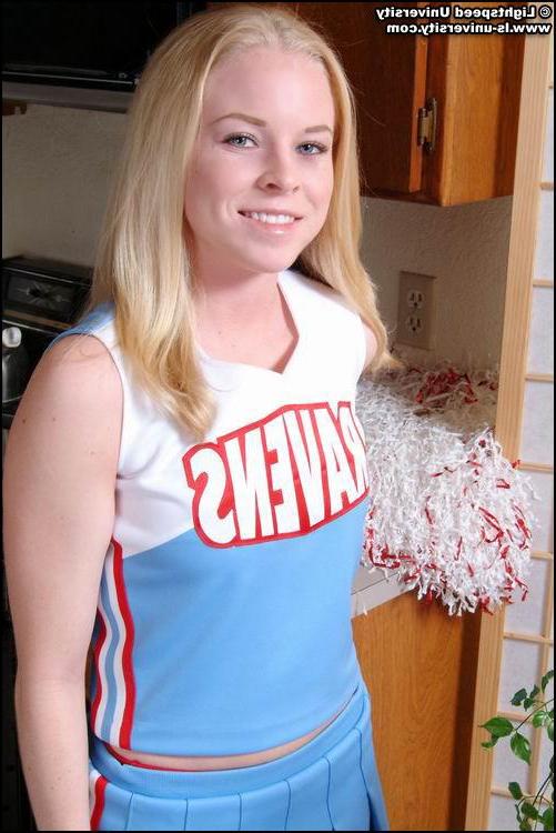 20P Pictures of a blond cheerleader stripping