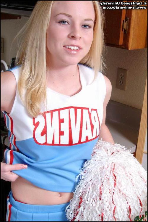 20P Pictures of a blond cheerleader stripping