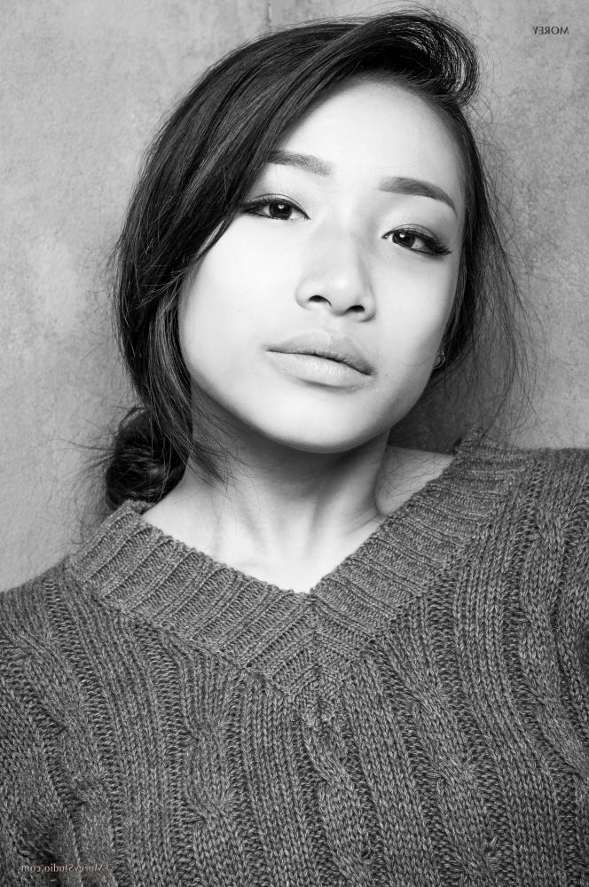 11P Brunette model Meiko poses in black and white
