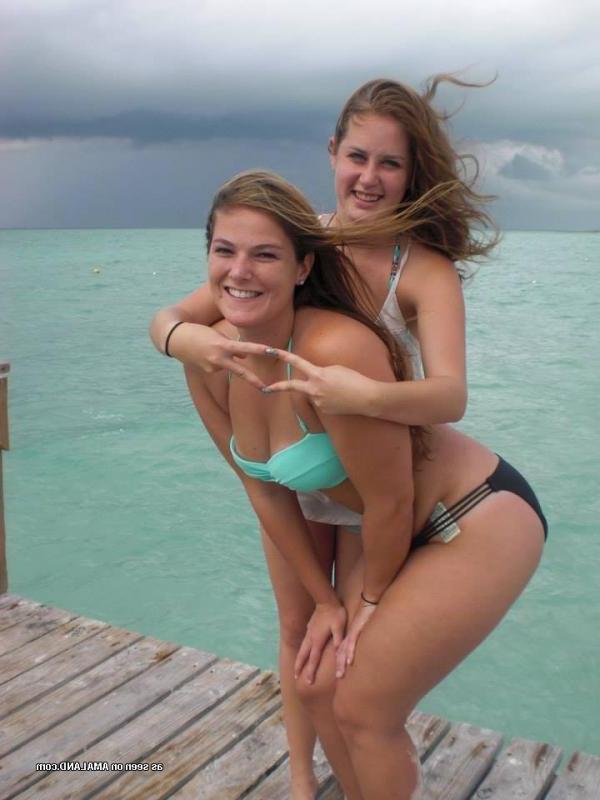 14P Selection of blonde bikini girlfriends enjoying the beach