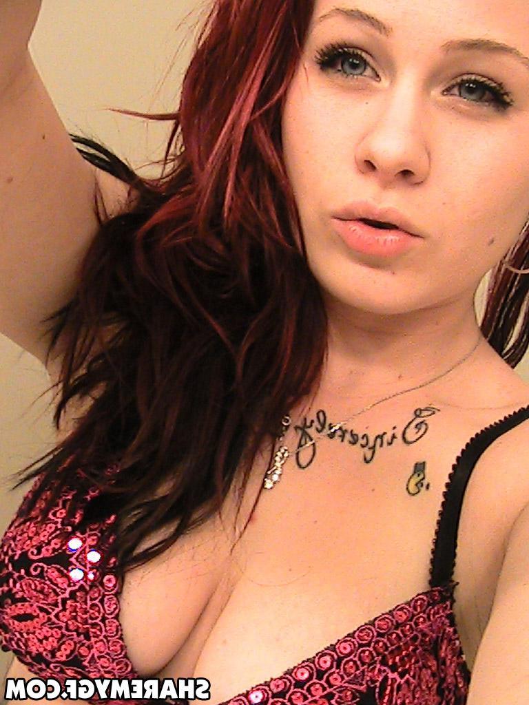 20P Hot busty redhead emo girl takes pics of herself in the bathroom