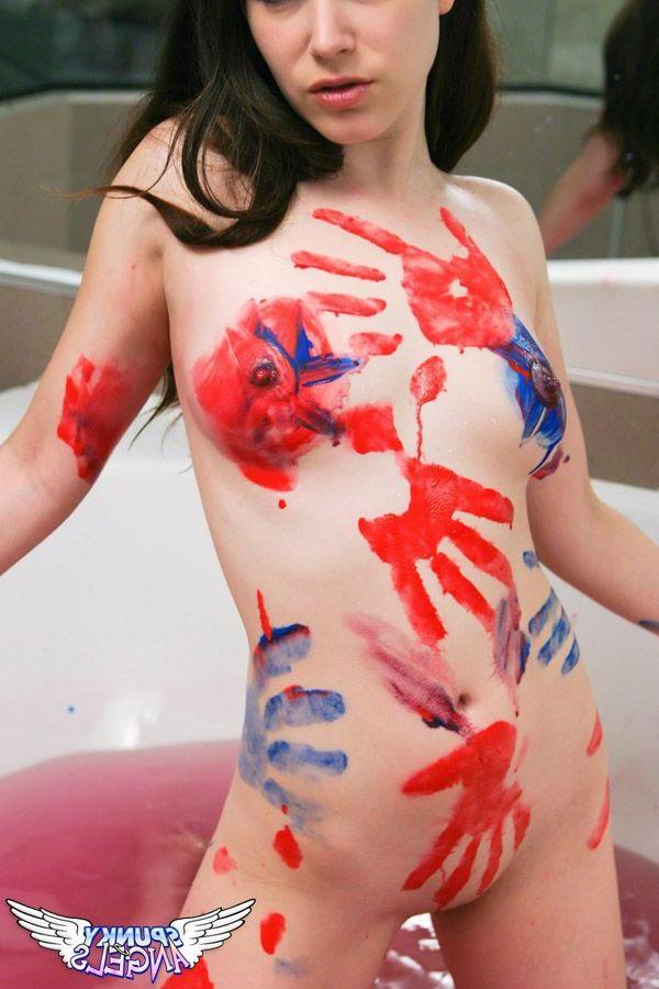 20P Pictures of a hot brunette angel getting kinky with the body paint