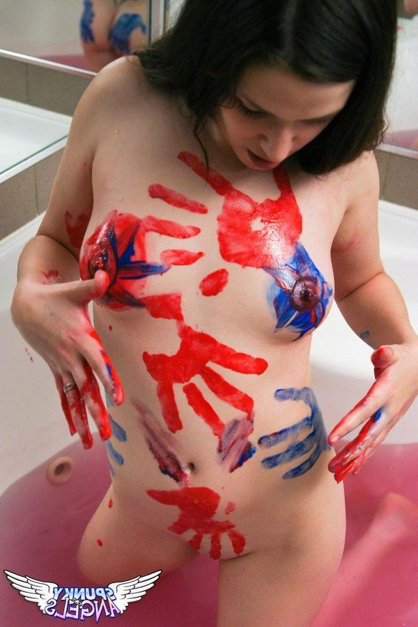 20P Pictures of a hot brunette angel getting kinky with the body paint