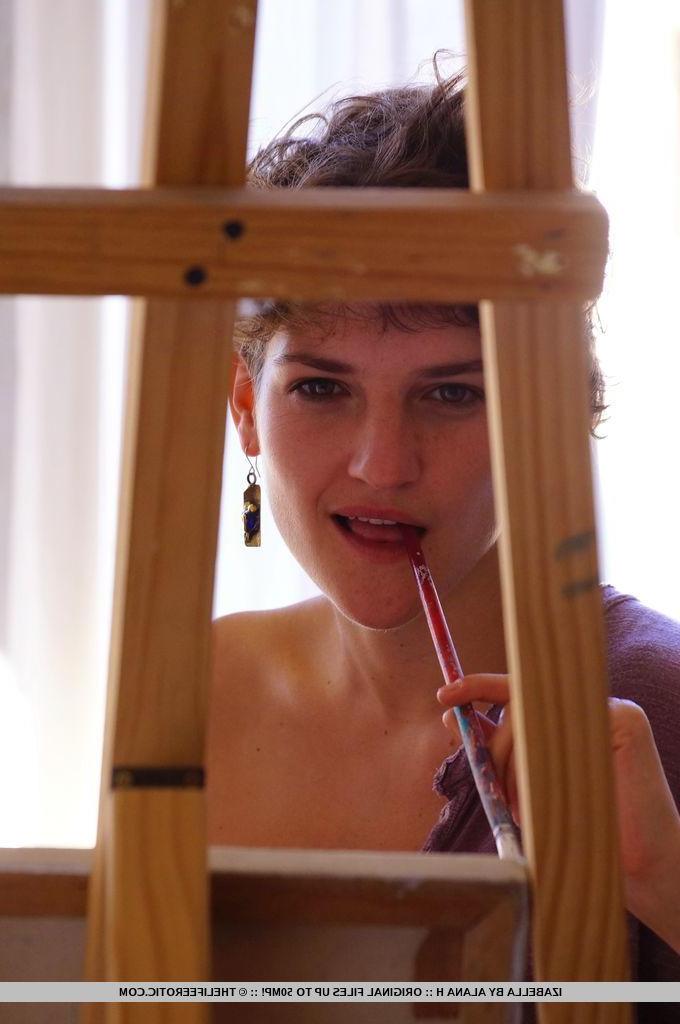 16P Short-haired artsy girl Izabella gets naughty with a painting