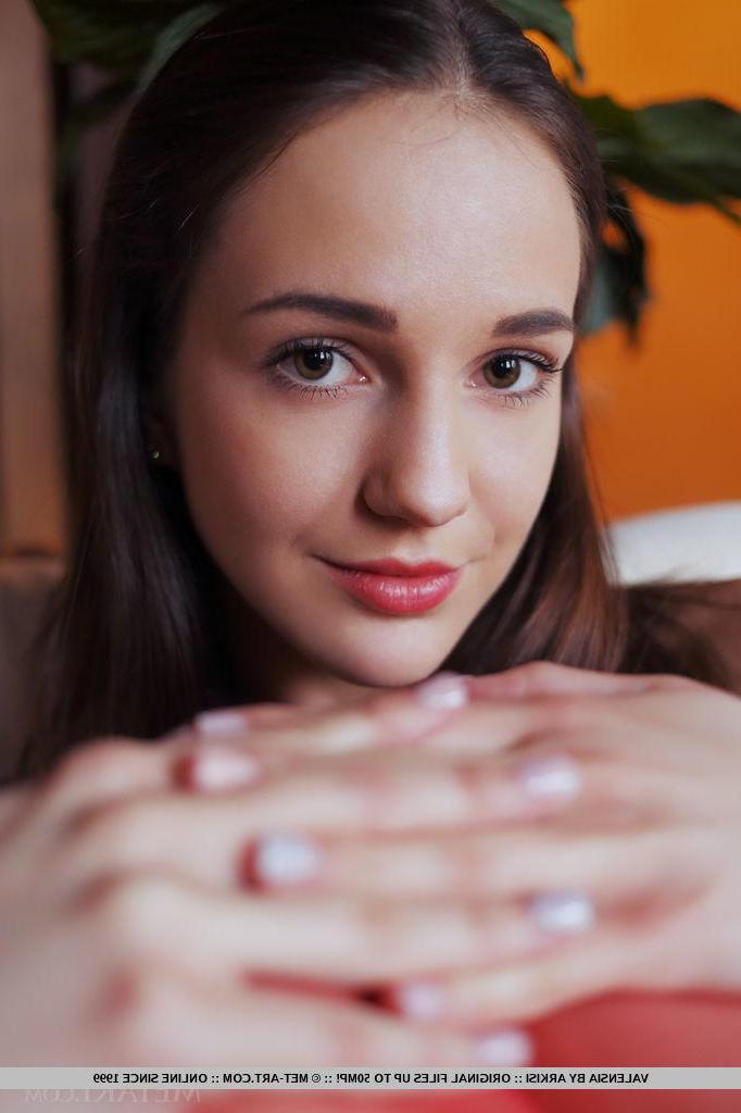 18P Stunning teen Valensia shows you her tight pussy in red stockings
