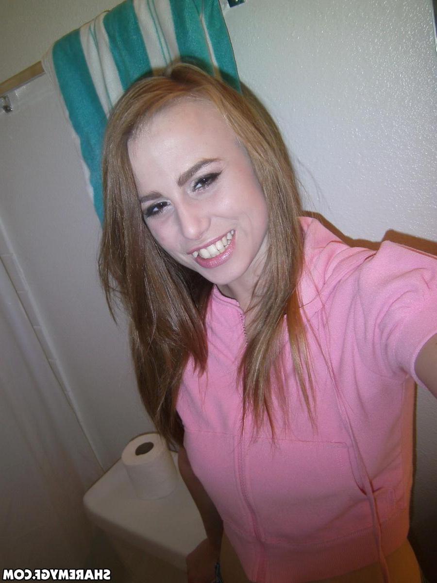 20P Brunette coed takes selfies of her boobs and pussy in the bathroom