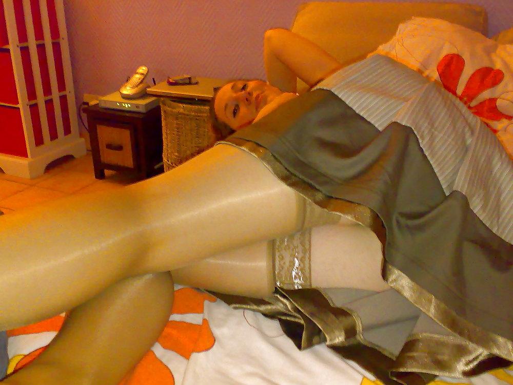 25P Waiting for him in miniskirt stockings and hight heels
